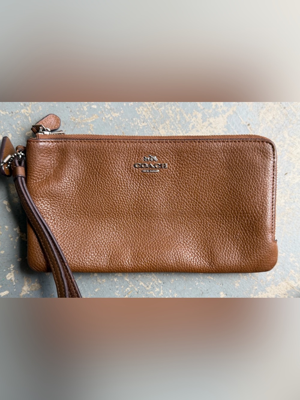 Coach Double Zipper Pebbled Leather Wristlet